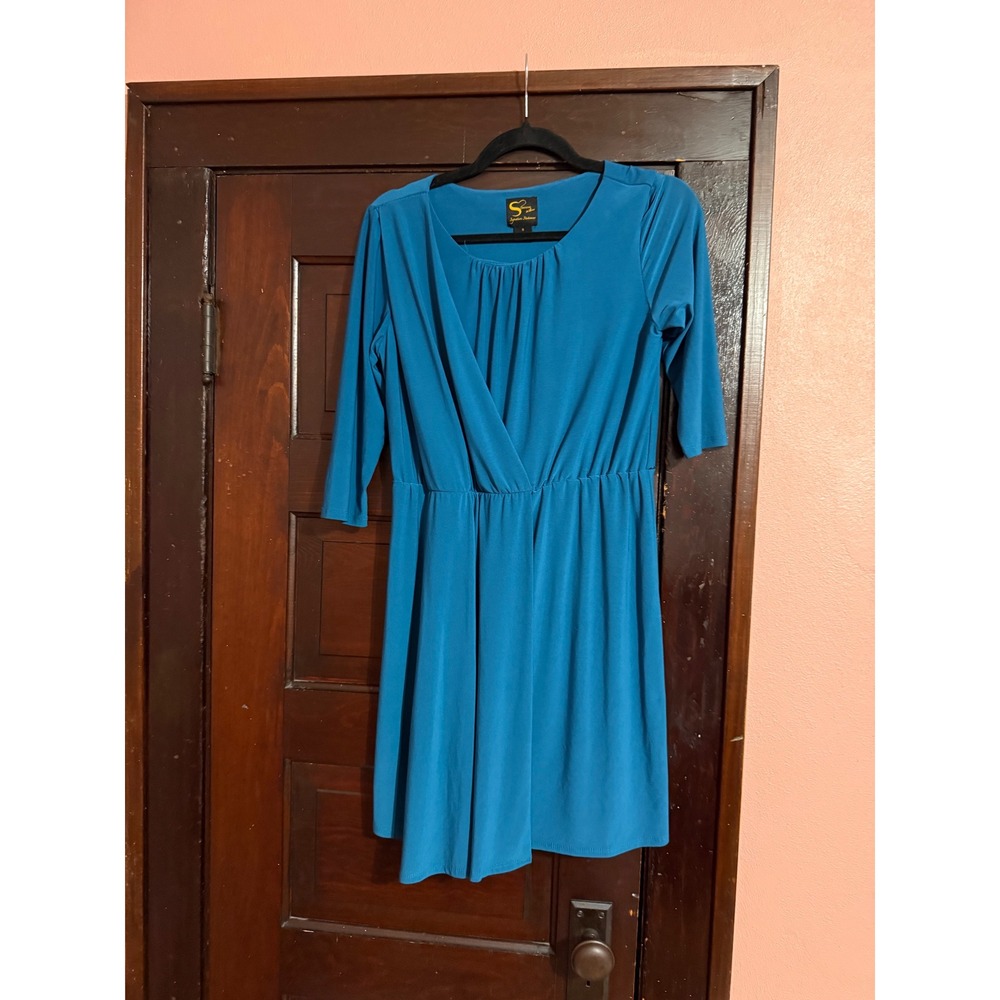 Serena Williams Signature Statement Teal Blue Crossover Dress 3/4 Sleeve Small